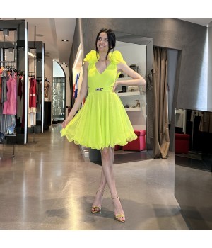 Hanita collection abito in tulle con rouches H.V3182 cedro