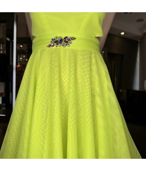 Hanita collection abito in tulle con rouches H.V3182 cedro