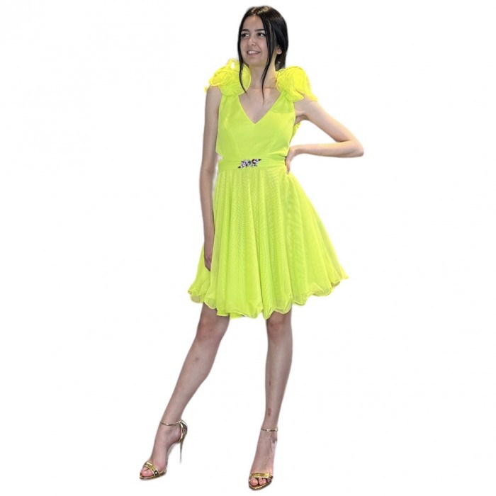 Hanita collection abito in tulle con rouches H.V3182 cedro