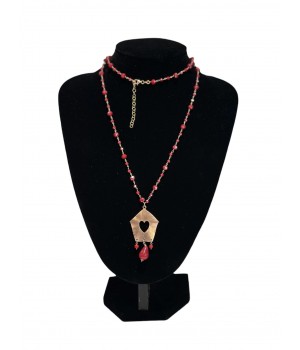 Collana lunga in argento e pietre naturali rosse