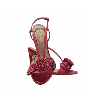 Sandalo in pelle red con fiore 32-20684