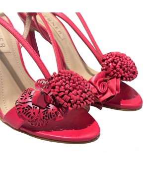 Sandalo in pelle red con fiore 32-20684