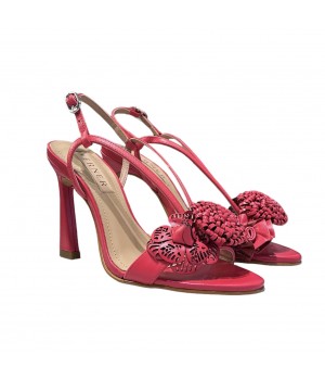 Sandalo in pelle red con fiore 32-20684