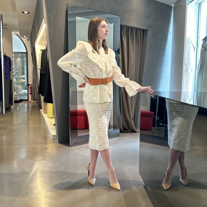 L2021 Soallure Camicia in pizzo con rouches burro