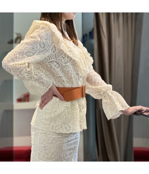 L2021 Soallure Camicia in pizzo con rouches burro