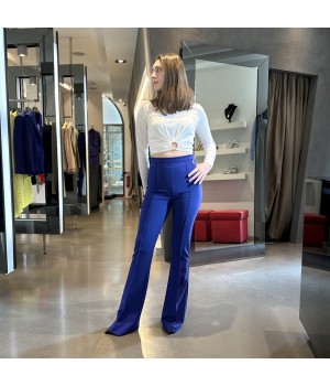 Elisabetta Franchi pantalone palazzo stretch blu indaco PA02641E2