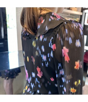 L1033 Soallure abito corto in fantasia  su fondo nero